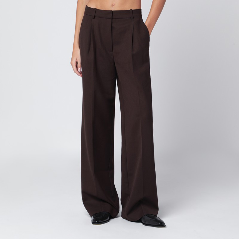 Brown wide-leg wool blend trousers - 1