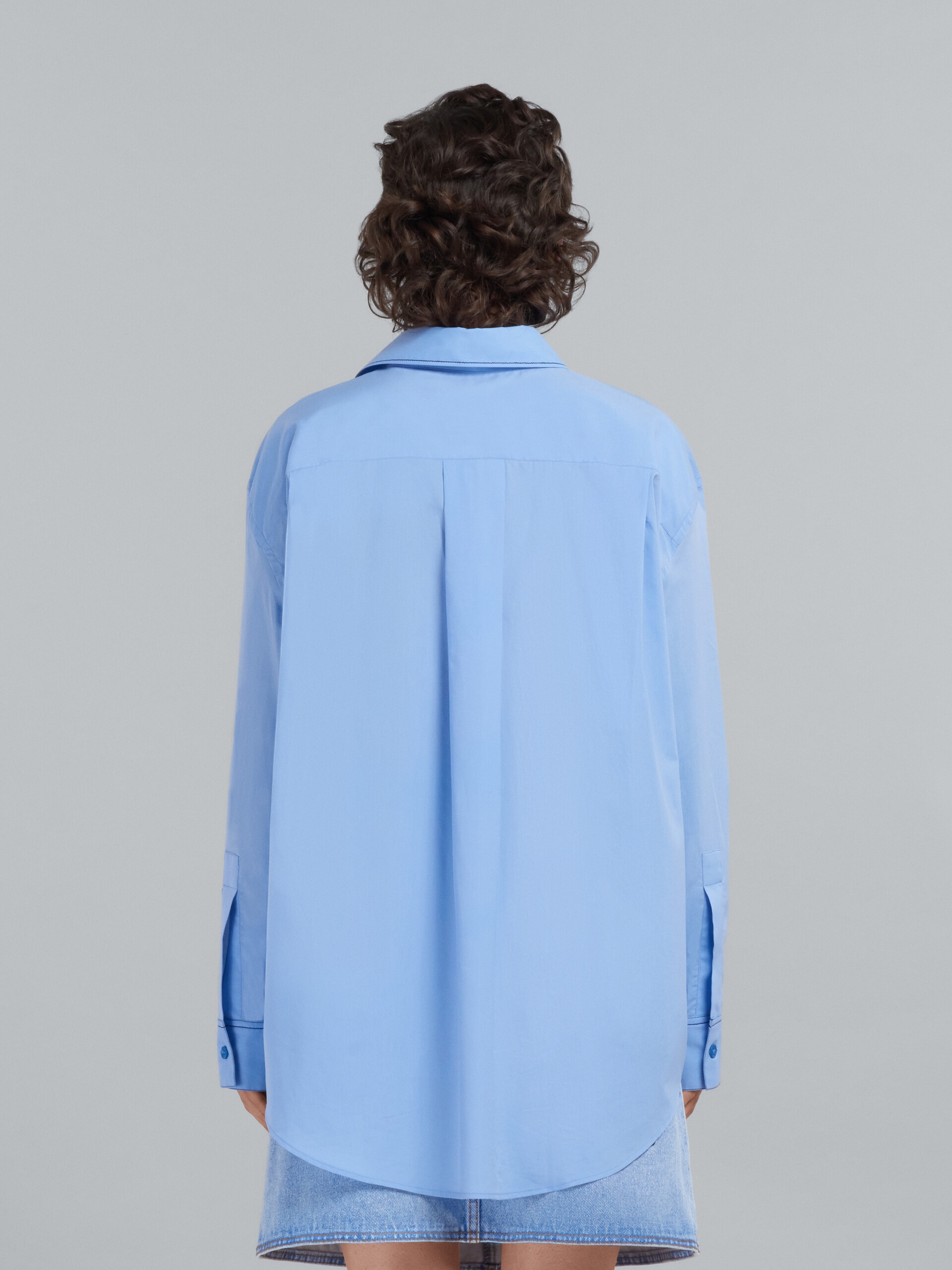 LIGHT BLUE BIO COTTON SHIRT WITH EMBROIDERED LOGO - 3