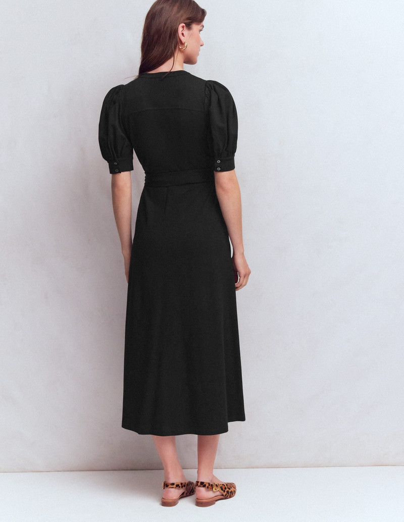 Puff Sleeve Ponte Shirt Dress-Black 4