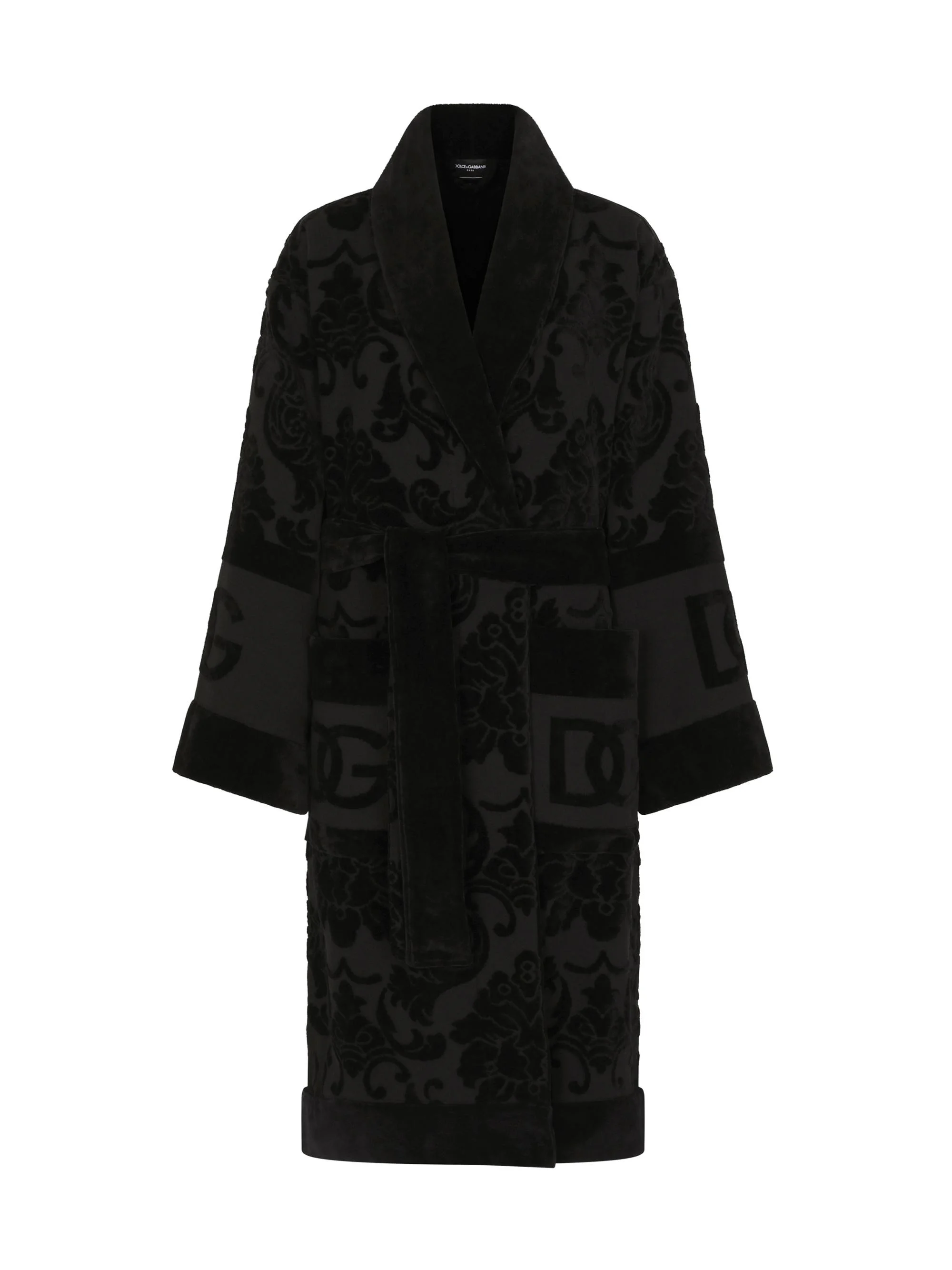Men's Jacquard Logo Bath Robe - Black - 1