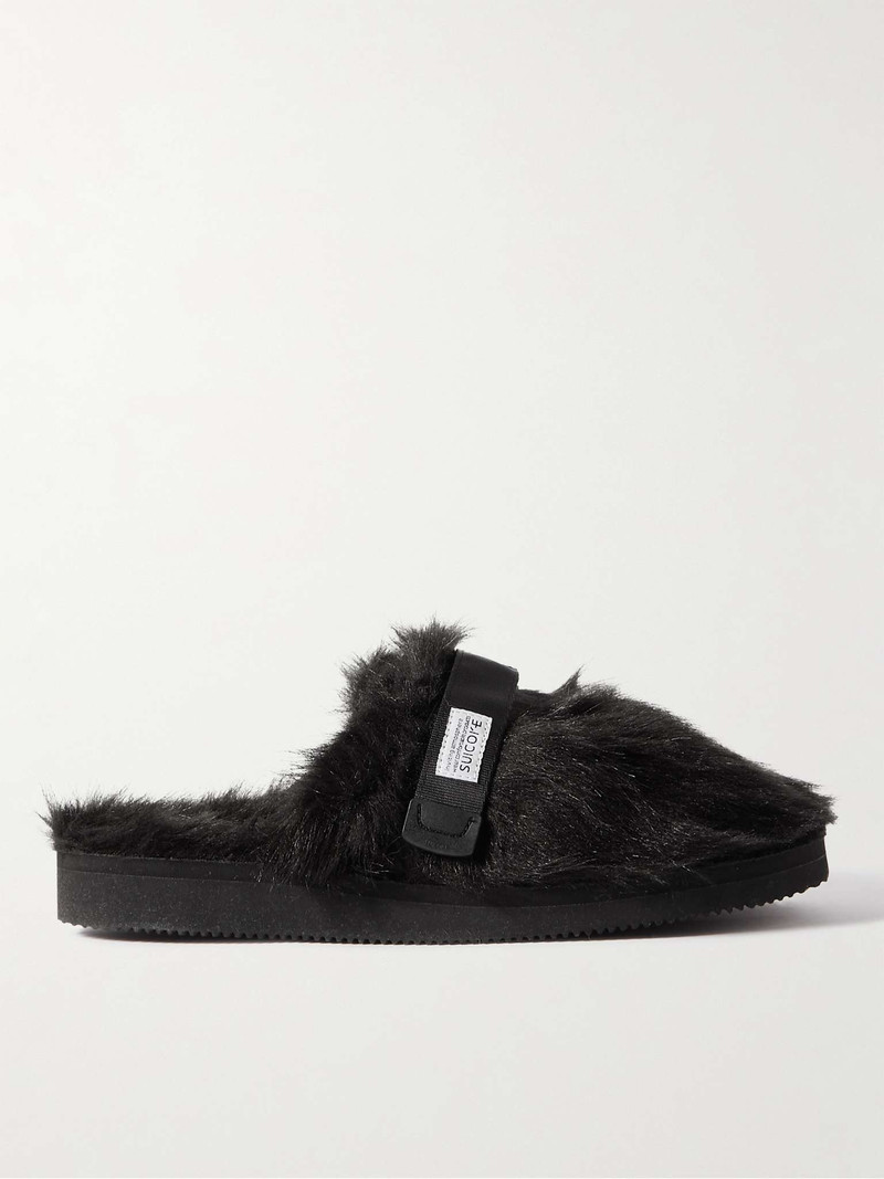 Zavo-2EU Webbing-Trimmed Faux Fur Mules - 1