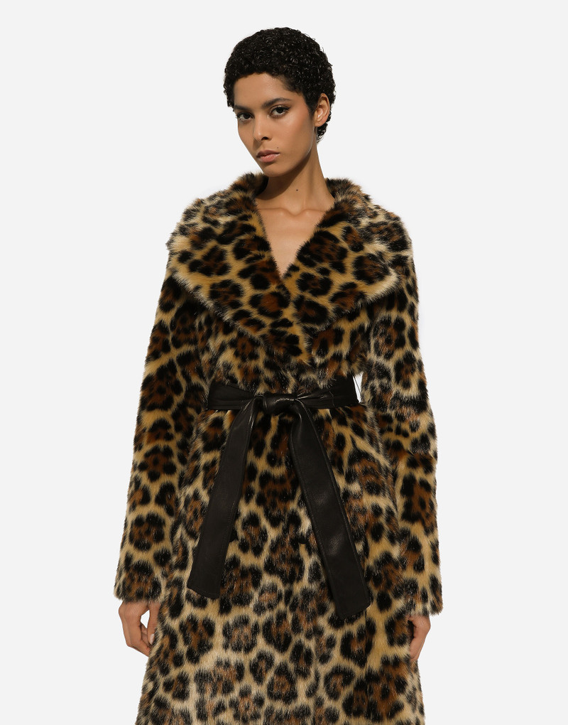 Long leopard-print faux fur coat 5