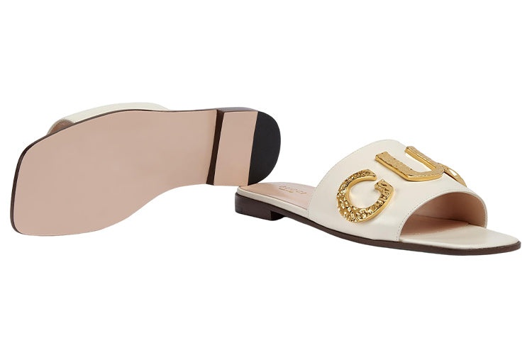 (WMNS) Gucci Cara Grained leather slip-on Sandal 'Off-White' 694858-C9D00-9022 - 5