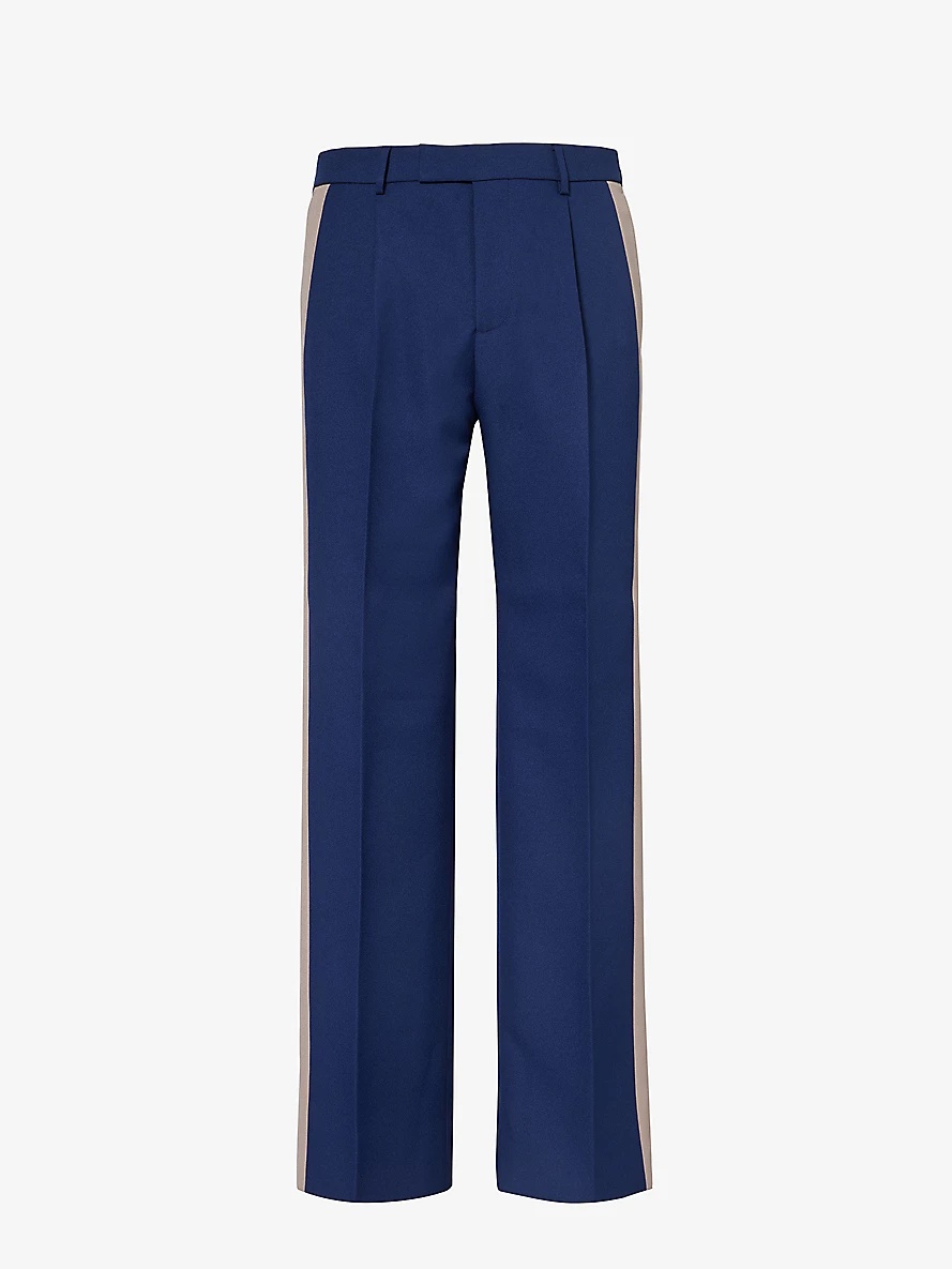 Brand-appliqué pressed-crease straight-leg regular-fit woven trousers - 1