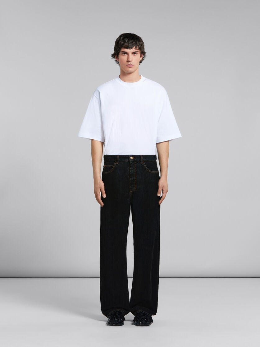 【関税＆送料込み】Marni Black Jeans With Tareped Leg And R Marni BLACK FLOCKED DENIM WIDE-LEG JEANS | REVERSIBLE