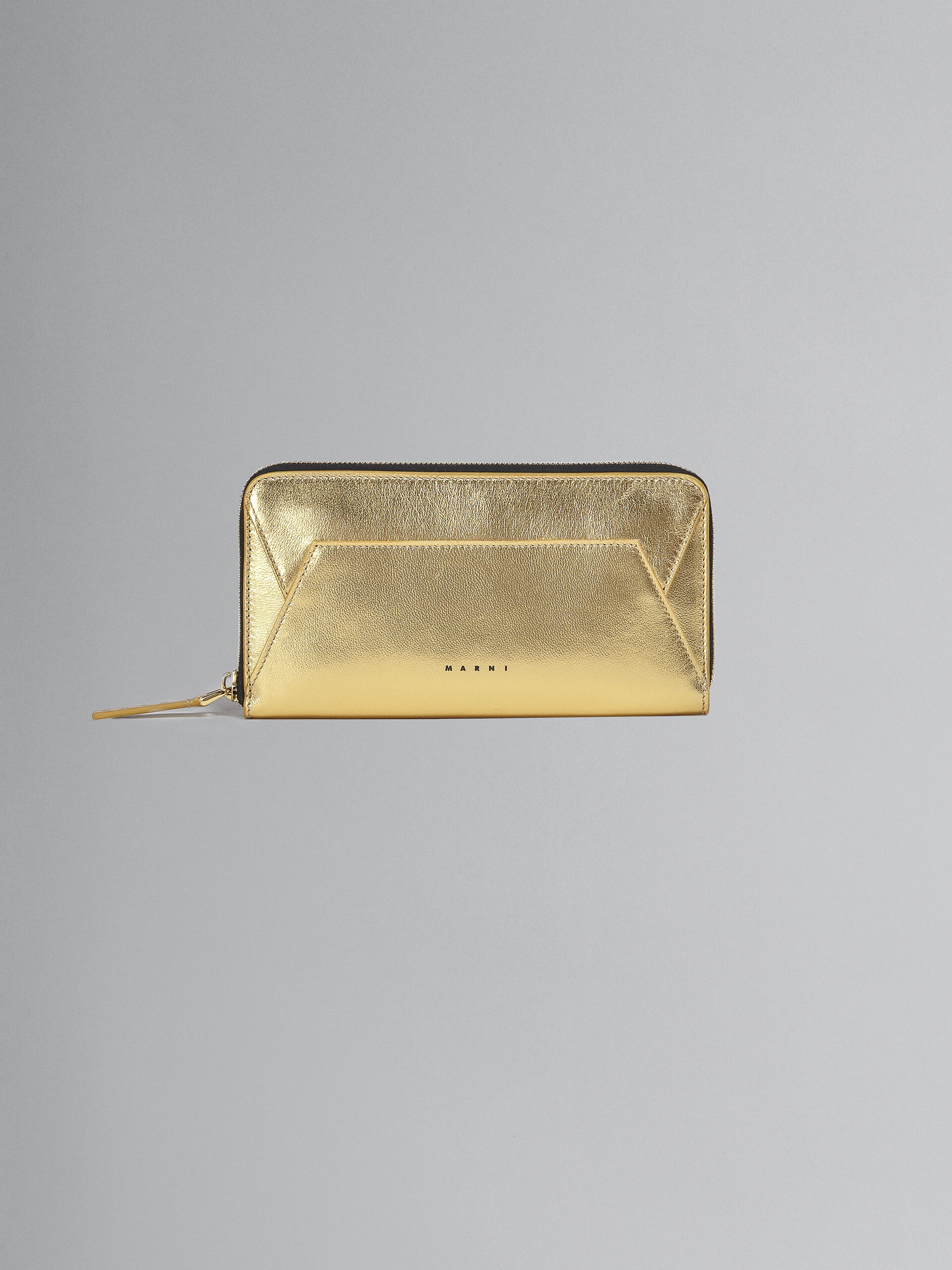 GOLD METALLIC LEATHER ZIP-AROUND WALLET - 1