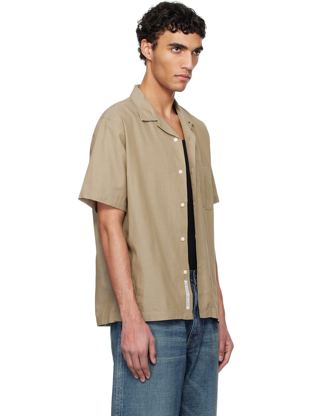 Beige Open Collar Panama S/S Shirt - 2