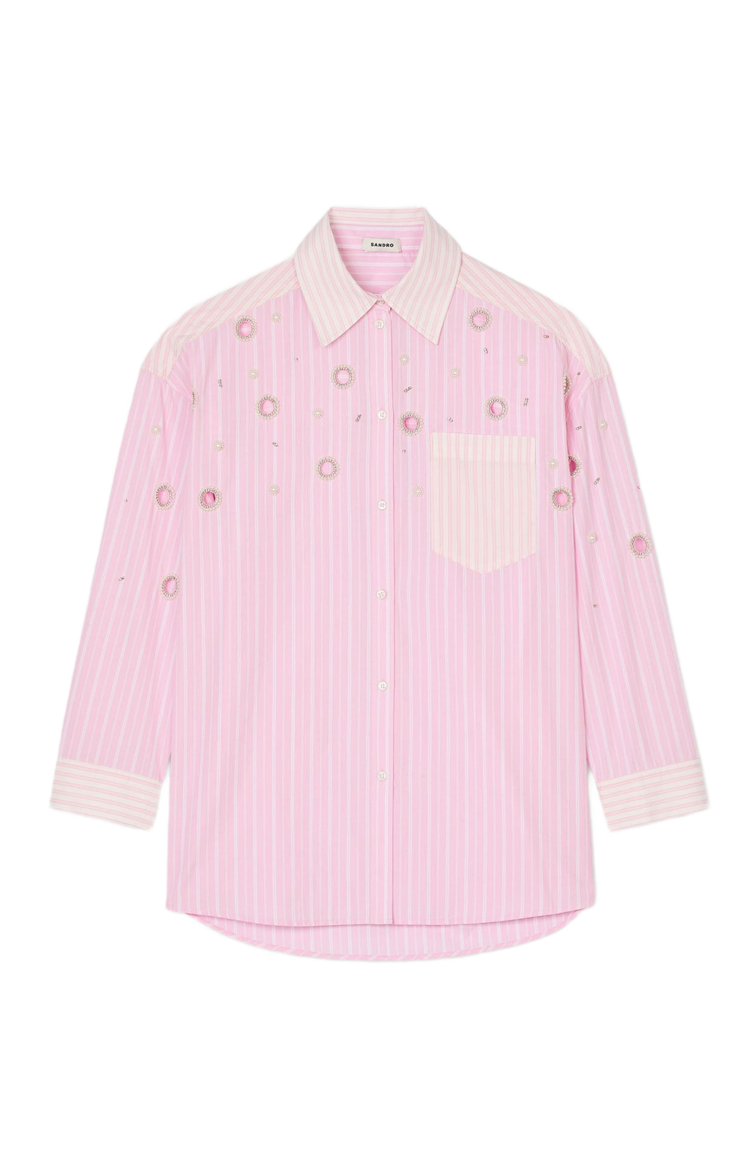 SANDRO Striped rhinestone shirt in Pink at Nordstrom - 1