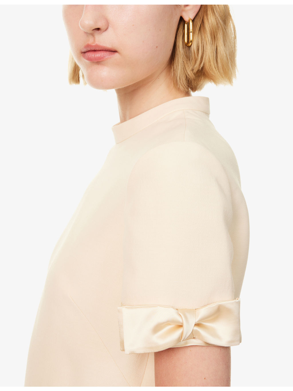 Bow-Embellishment Short-Sleeves Wool And Silk Mini Dress - 5