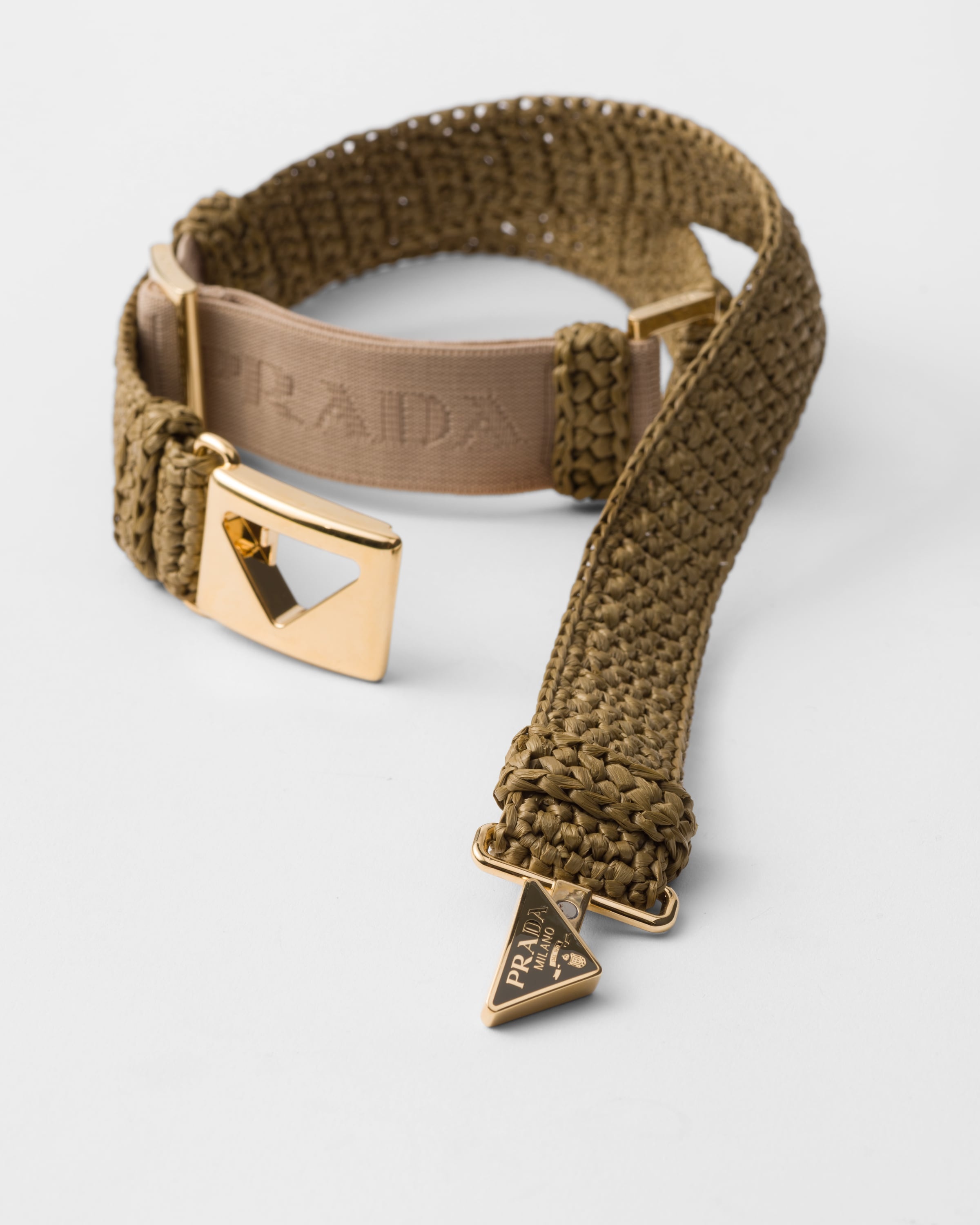 Prada Prada Woman Khaki Raffia Belt | luosophy | REVERSIBLE