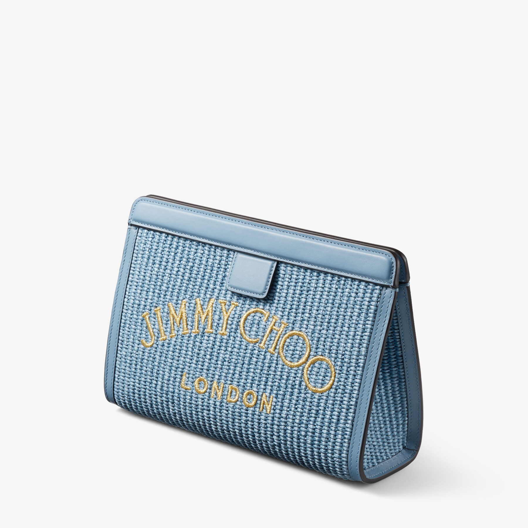 Varenne Pouch
Smoky Blue Raffia and Smooth Leather Pouch with Jimmy Choo Embroidery - 3