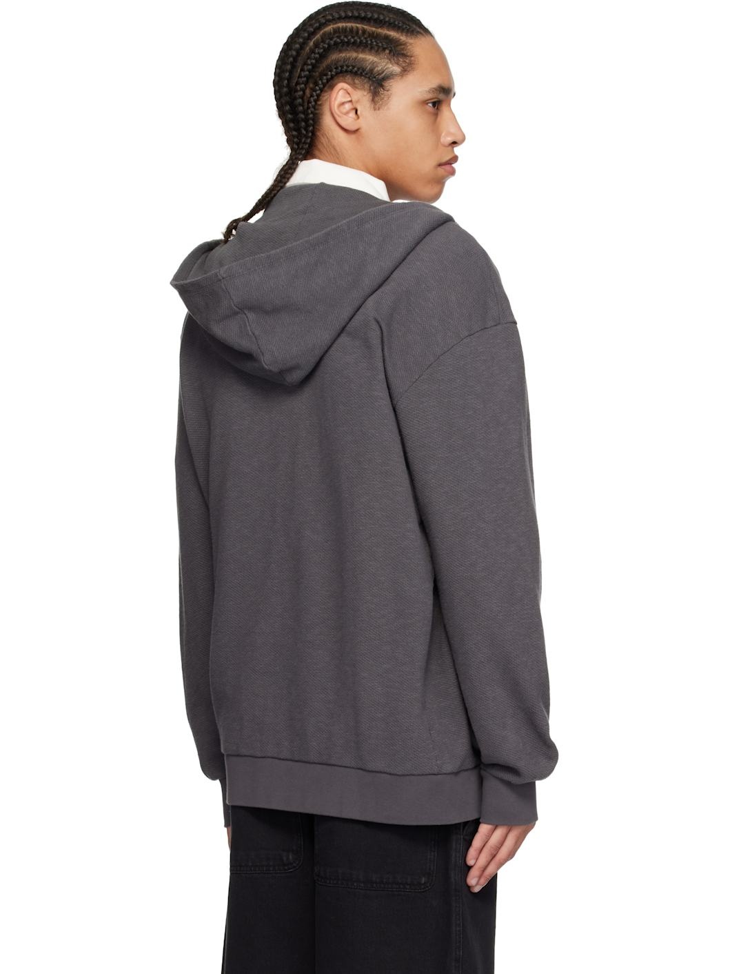 Gray Waffle Zip Hoodie - 3