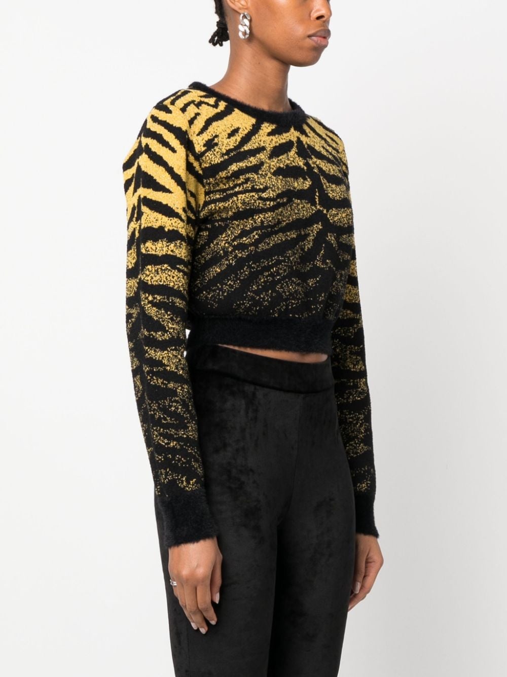 lurex-detail zebra-jacquard cropped jumper - 3