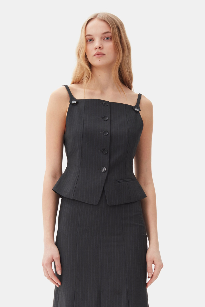 GANNI DARK GREY STRIPE SUITING VEST TOP outlook