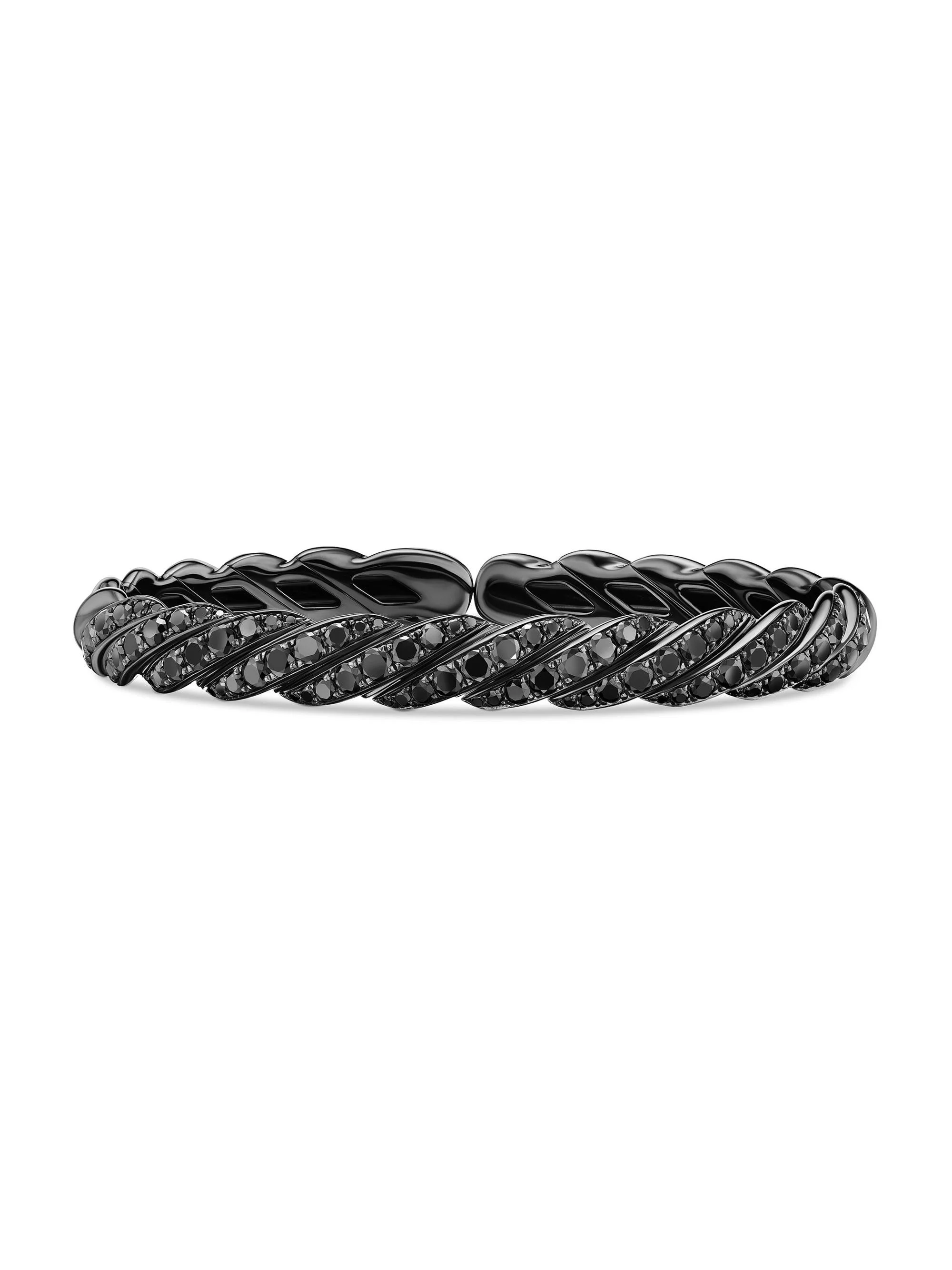 Women's Sculpted Cable Flex Bracelet in 18K White Gold - Black Diamond - 1
