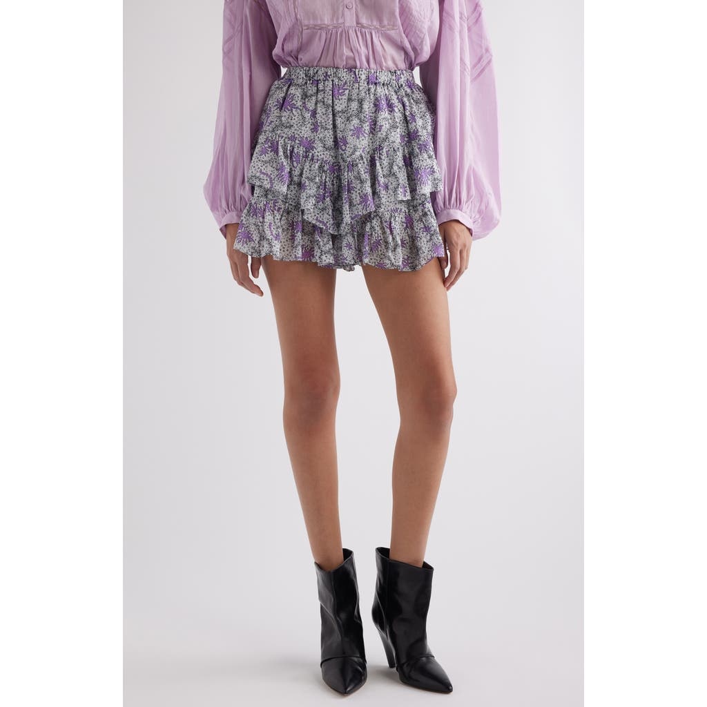 Isabel Marant Étoile Jocadia Abstract Print Tiered Ruffle Cotton Miniskort in Ecru/Lilac at Nordstro - 1