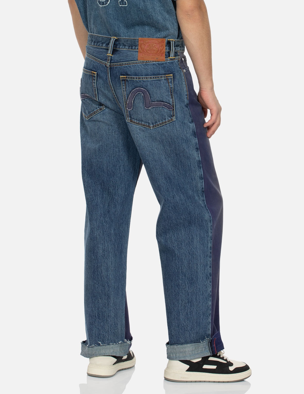 Seagull Appliqué Embroidery Baggy Fit Patchwork Jeans - 7