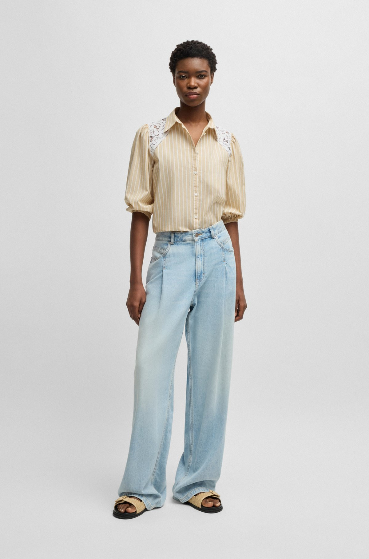 STRIPED REGULAR-FIT BLOUSE WITH LACE SHOULDERS - 3