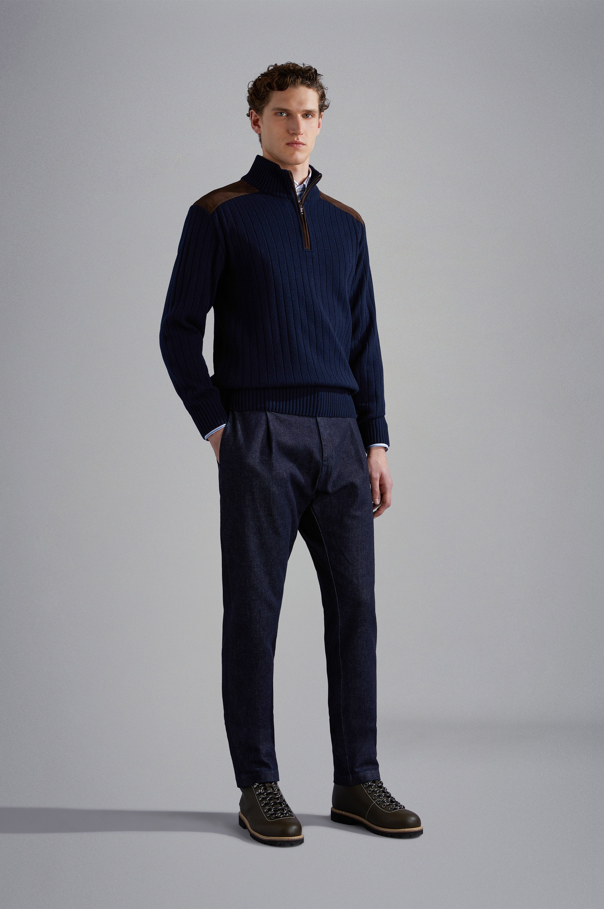 WOOL AND CASHMERE SWEATER WITH LEATHER DETAILS - 2