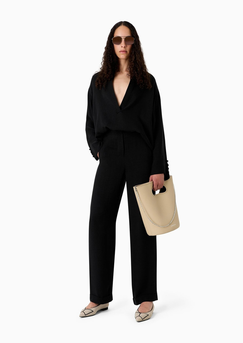 EMPORIO ARMANI Cupro drill shirt with popover opening outlook