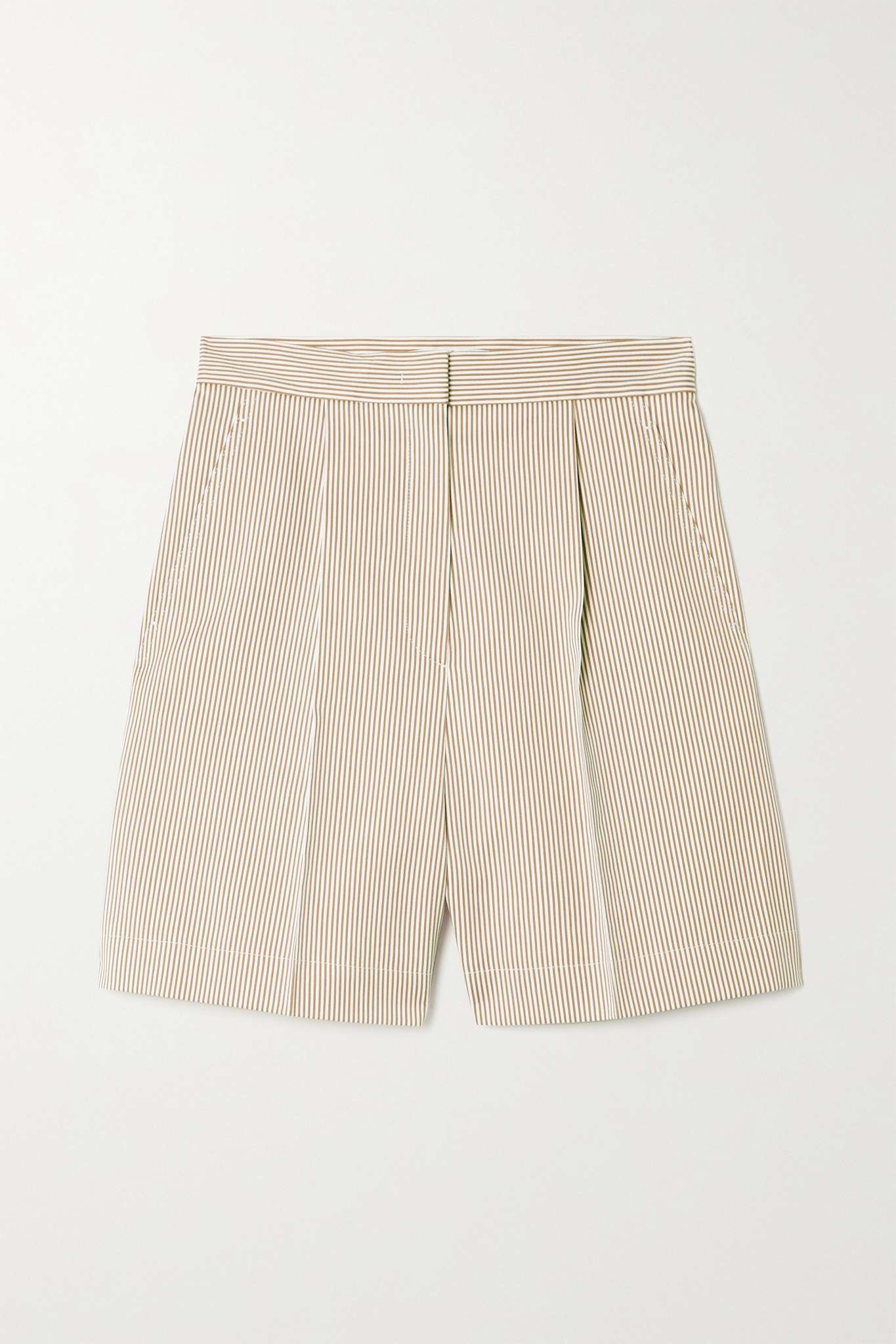 Zampino pleated striped cotton and silk-blend shorts - 1