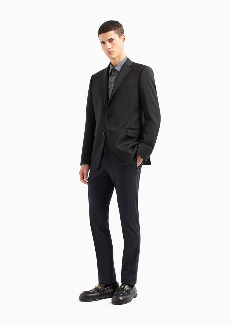 EMPORIO ARMANI Slim-fit single-breasted jacket in natural, tropical, stretchy, light wool outlook