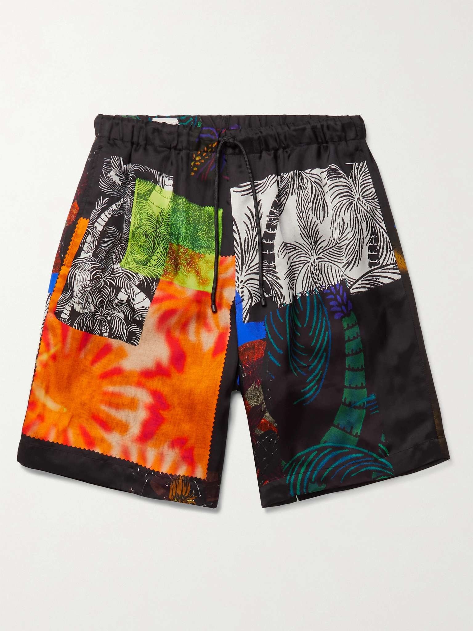 Wide-Leg Printed Twill Drawstring Shorts - 1