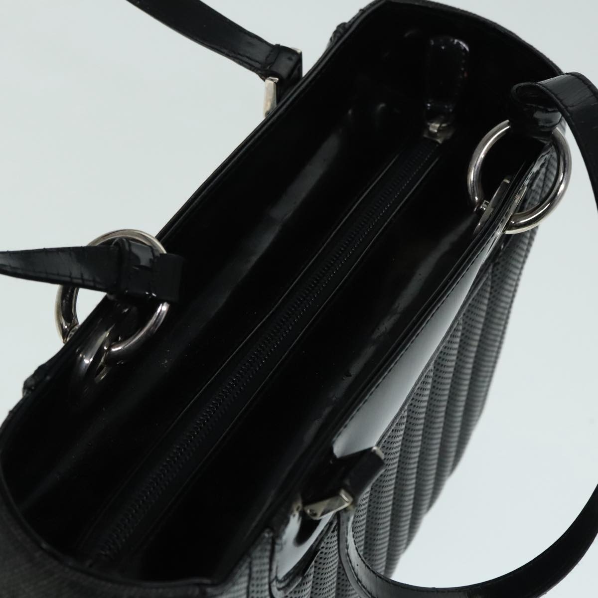 DIOR Hand Bag Leather Canvas Black Silver - 6