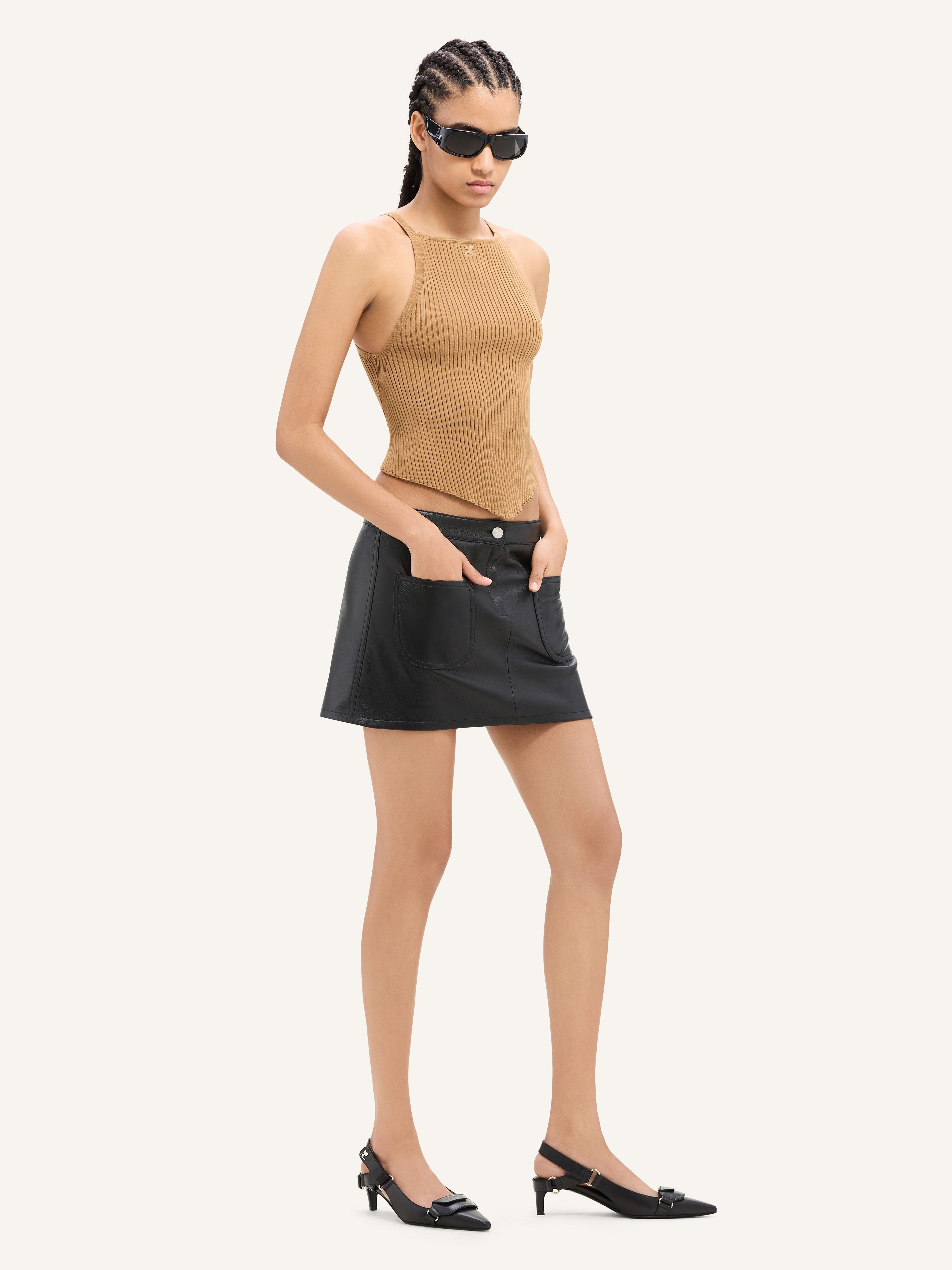 2-POCKET VINTAGE LEATHER MINI SKIRT - 3