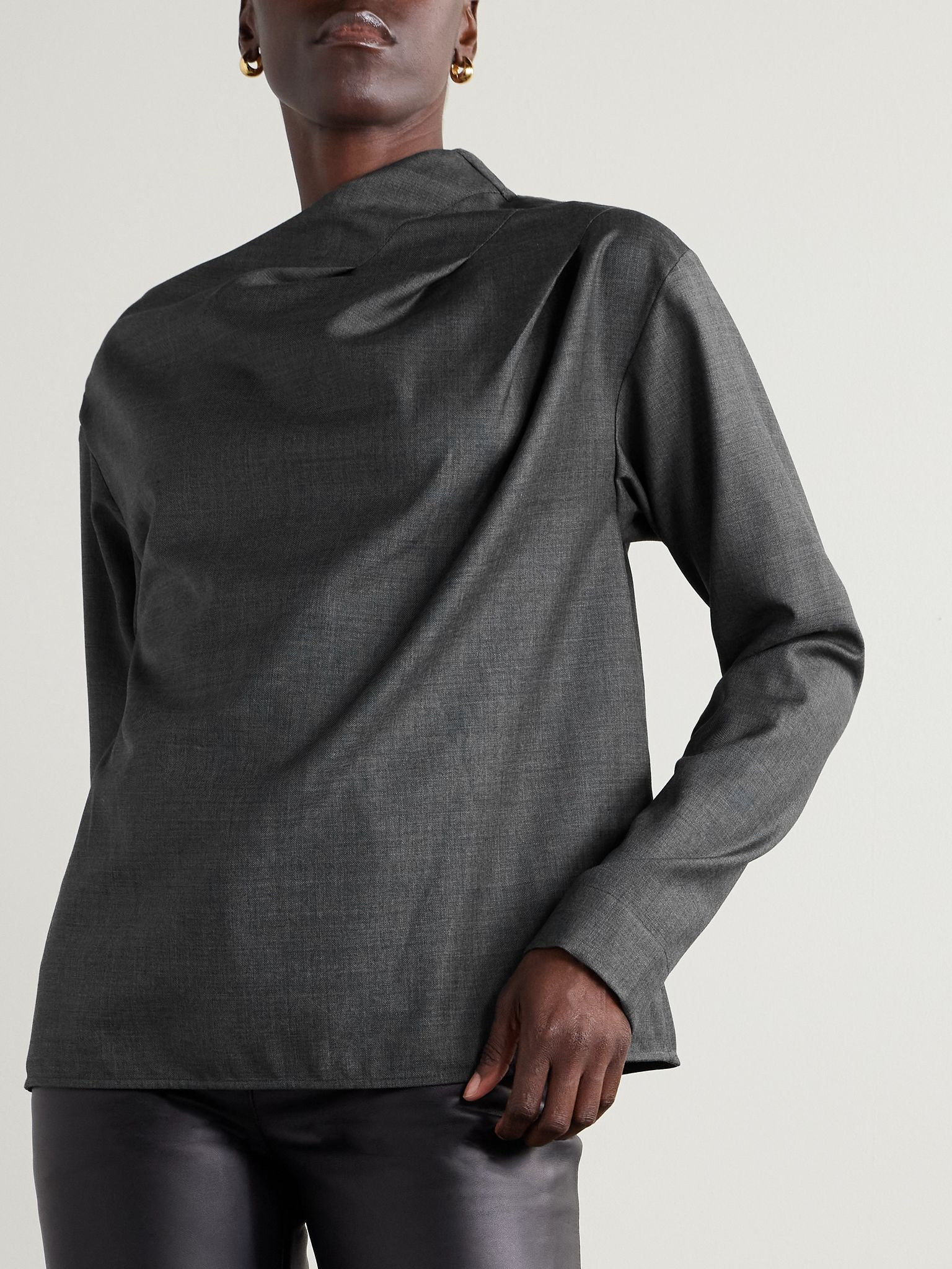 Mauris asymmetric pleated draped wool top Gray - 3