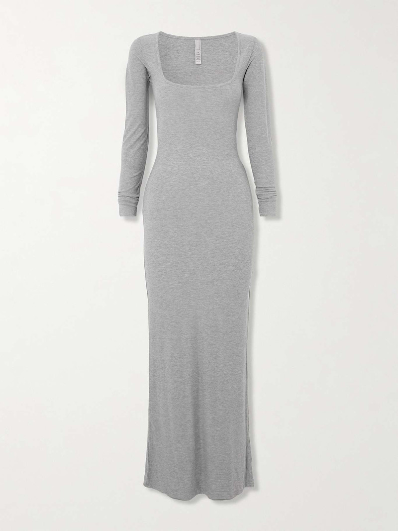 소프트 라운지 늑골 스트레칭-modal maxi 드레스 - Onyx Light Grey - 1