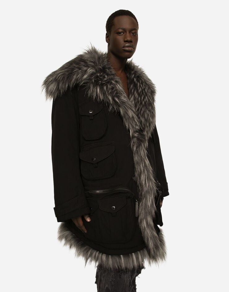 Multi-pocket cotton pea coat with faux fur details - 4