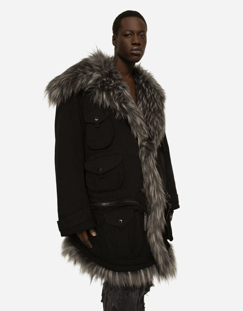 Multi-pocket cotton pea coat with faux fur details 4