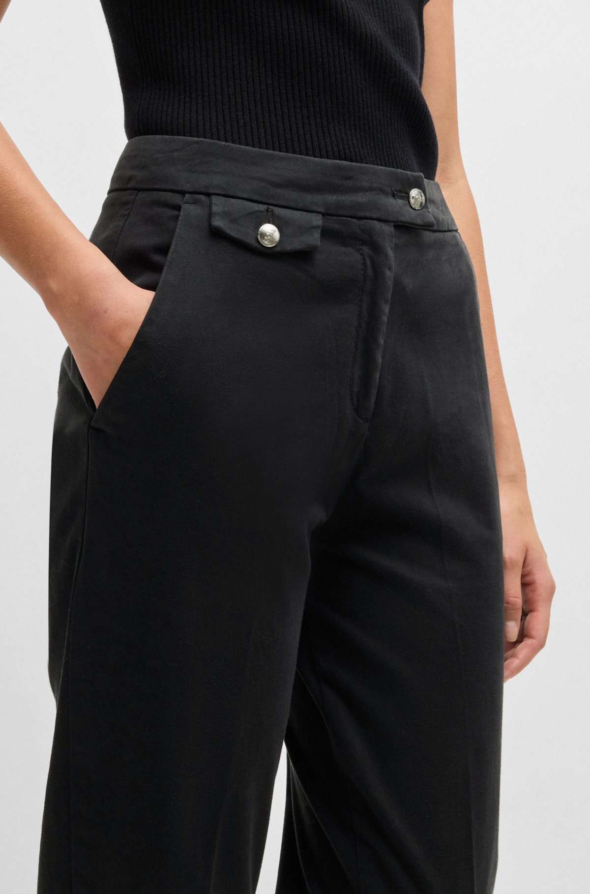 CASUAL TROUSERS IN STRETCH-COTTON SATIN - 5