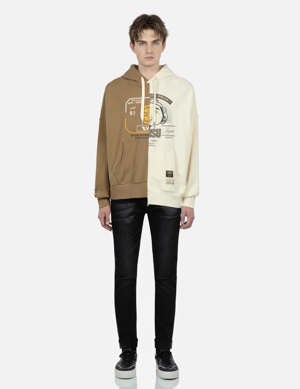 ASYMMETRIC TWO-TONE HOODED SWEATSHIRT - 5