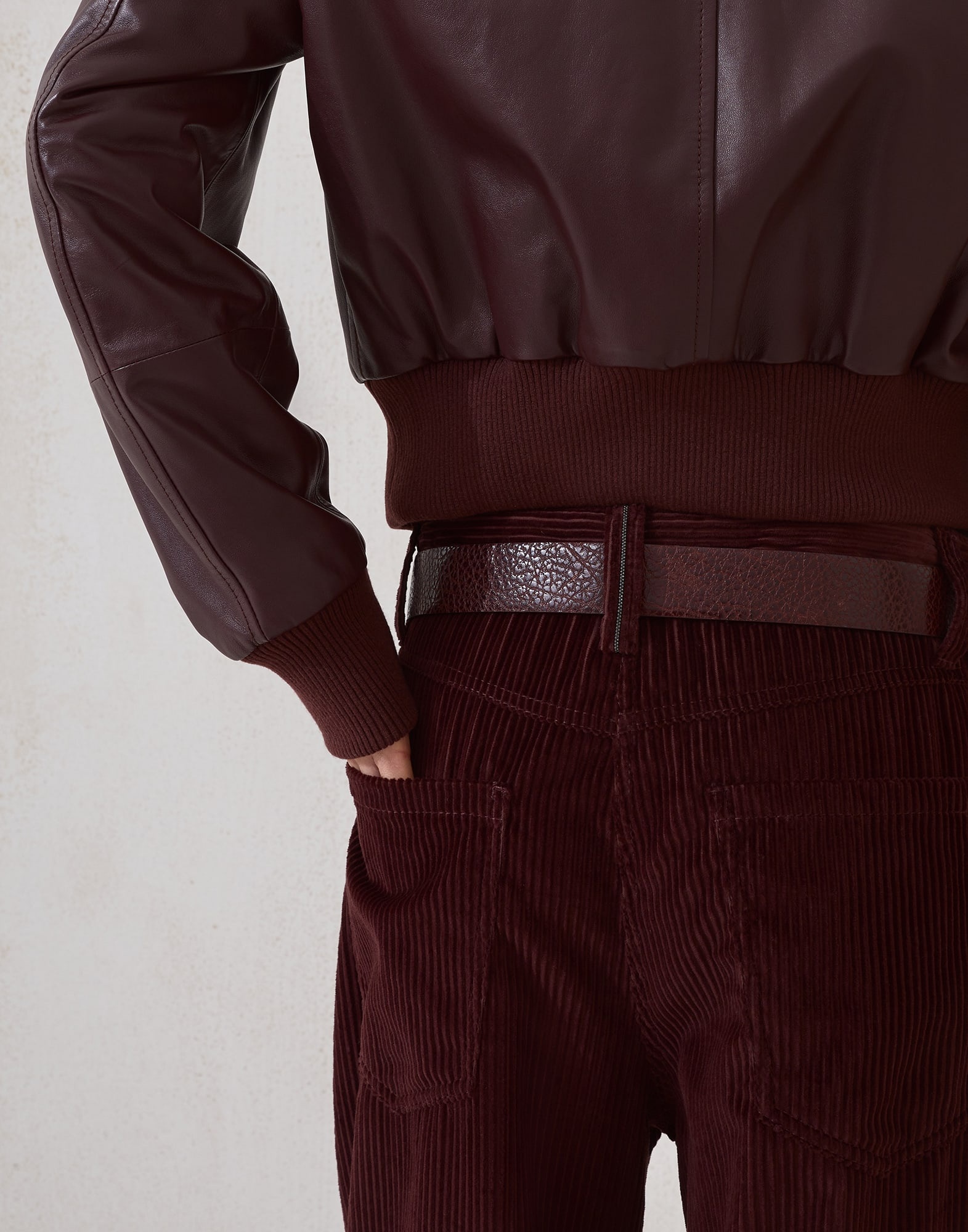 Cotton corduroy straight five-pocket trousers with monili - 3