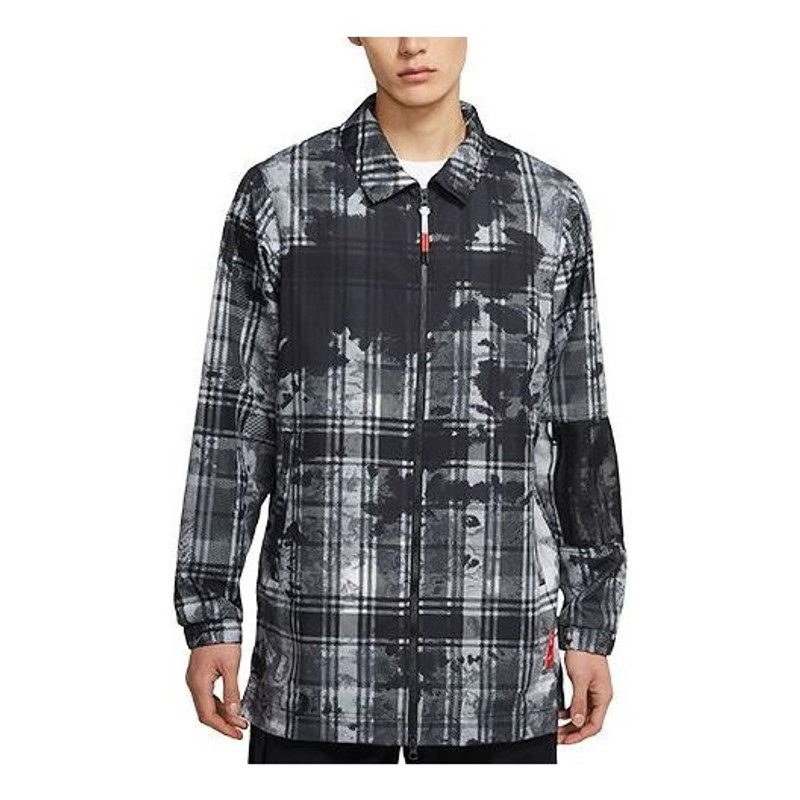 Nike Kyrie 느슨한 스포츠 인쇄 Plaid 길쌈된 재킷 '회색' CK6752-010 - 1