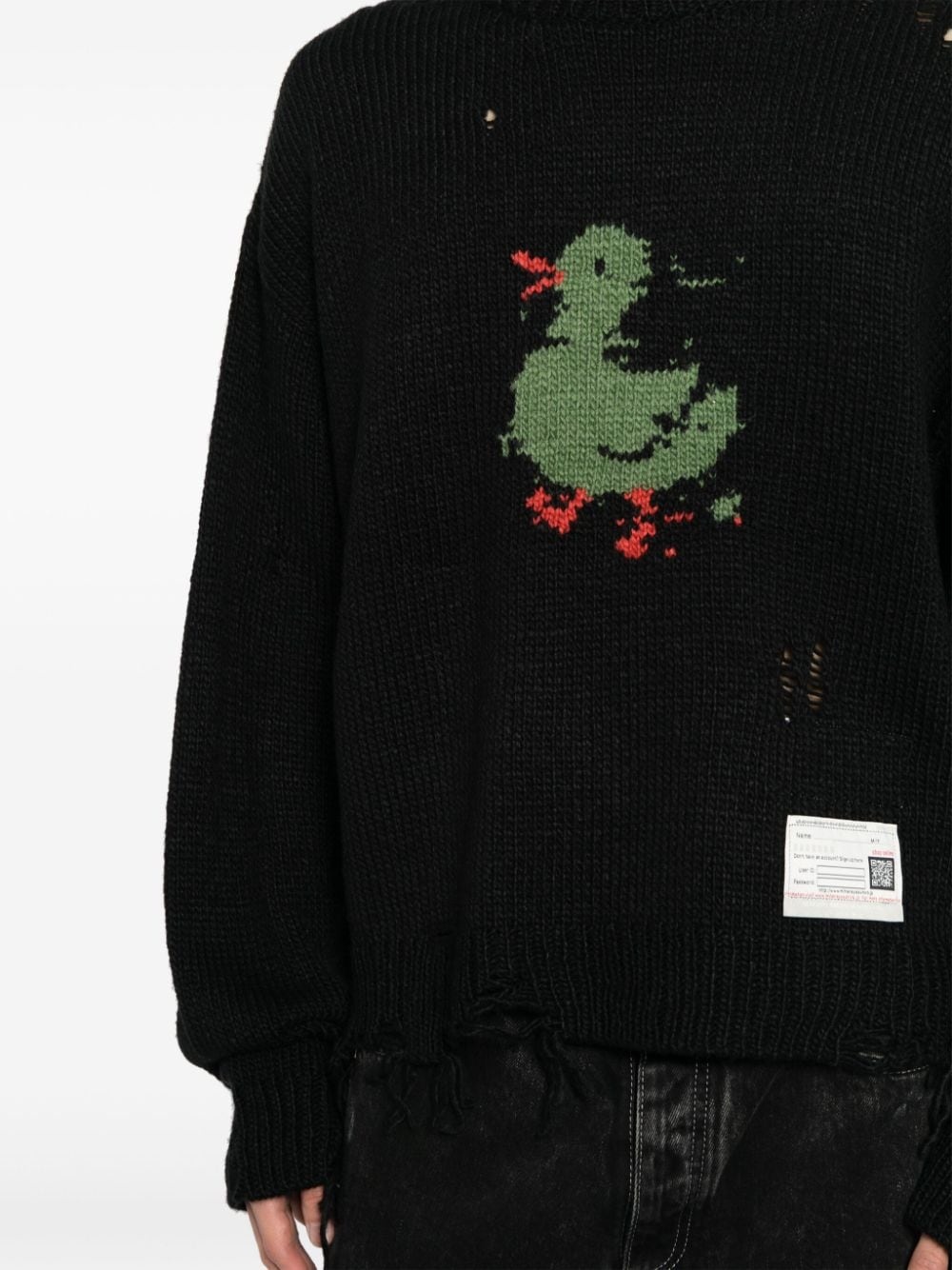 distressed-effect intarsia-duck jumper - 5