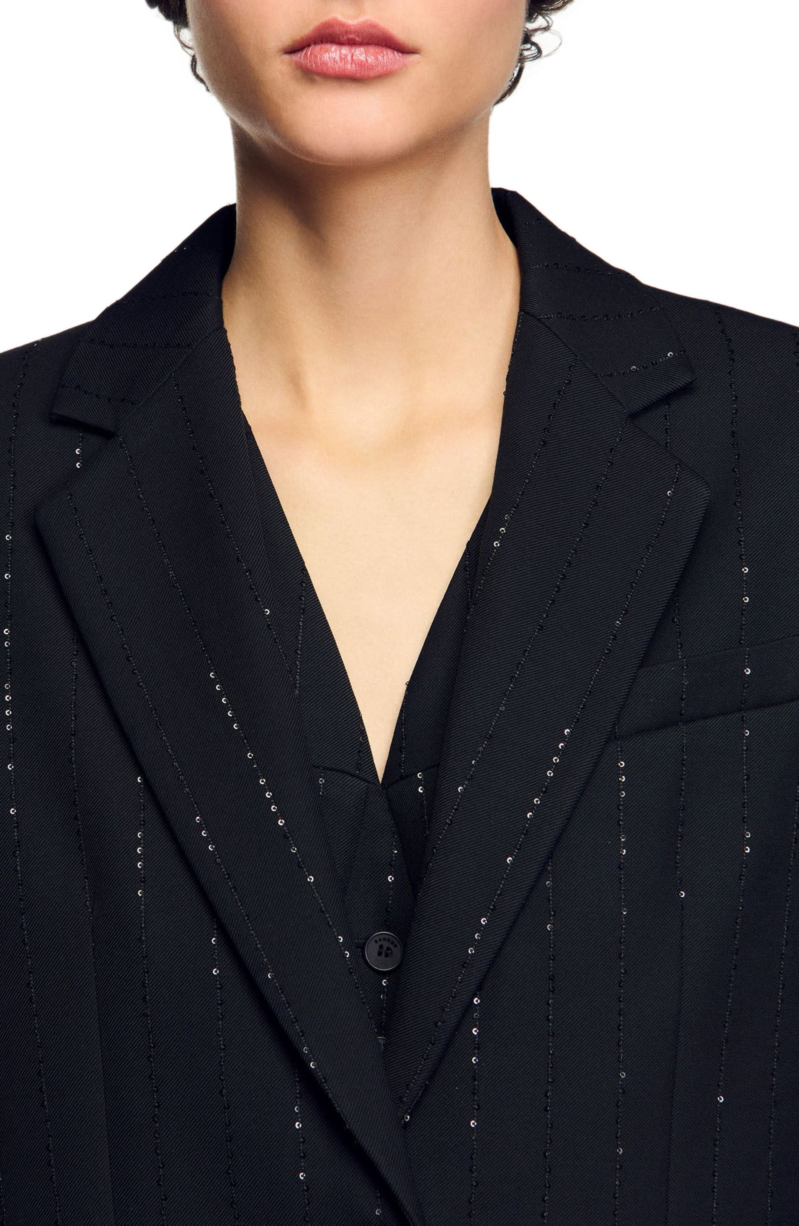 SANDRO Sequinned suit jacket in Black at Nordstrom - 4