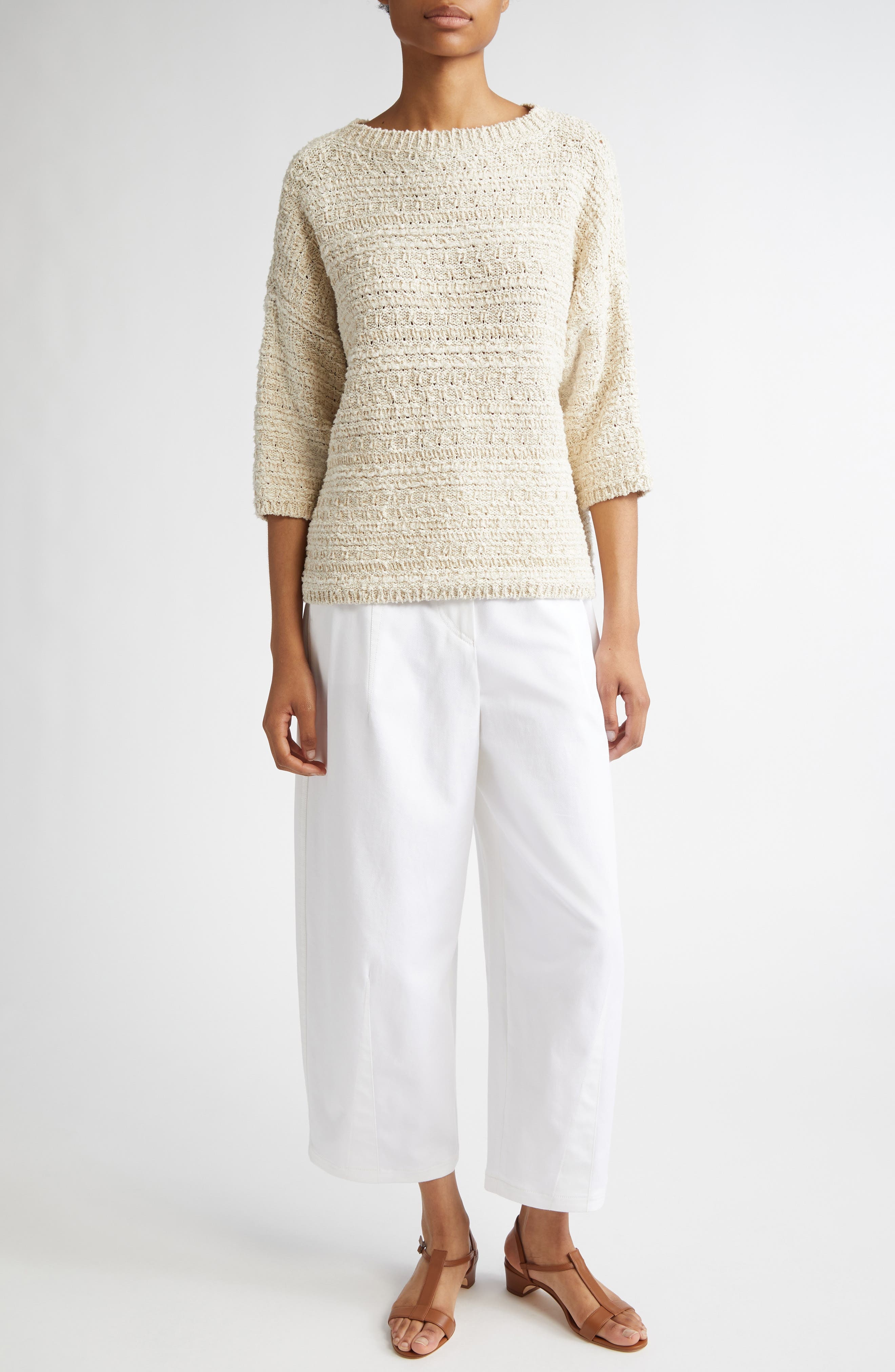 Max Mara Mina Wide Leg Crop Stretch Denim Trousers in White at Nordstrom - 2