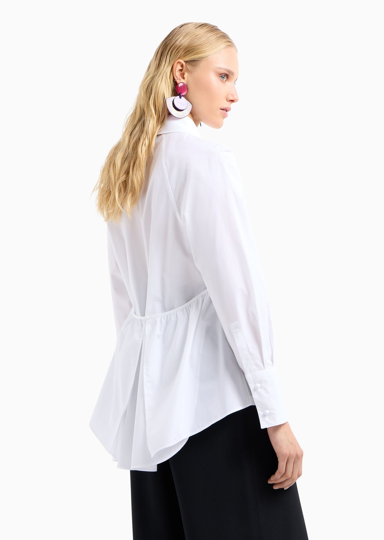 Poplin shirt with asymmetric hem and stretch peplum - 3
