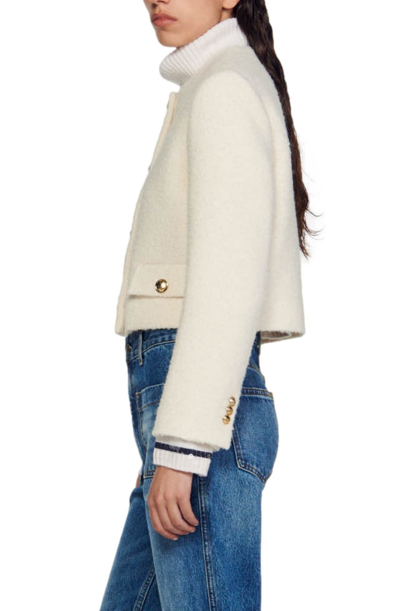 sandro Walle Boxy Crop Jacket in White at Nordstrom, Size 0 Us - 3