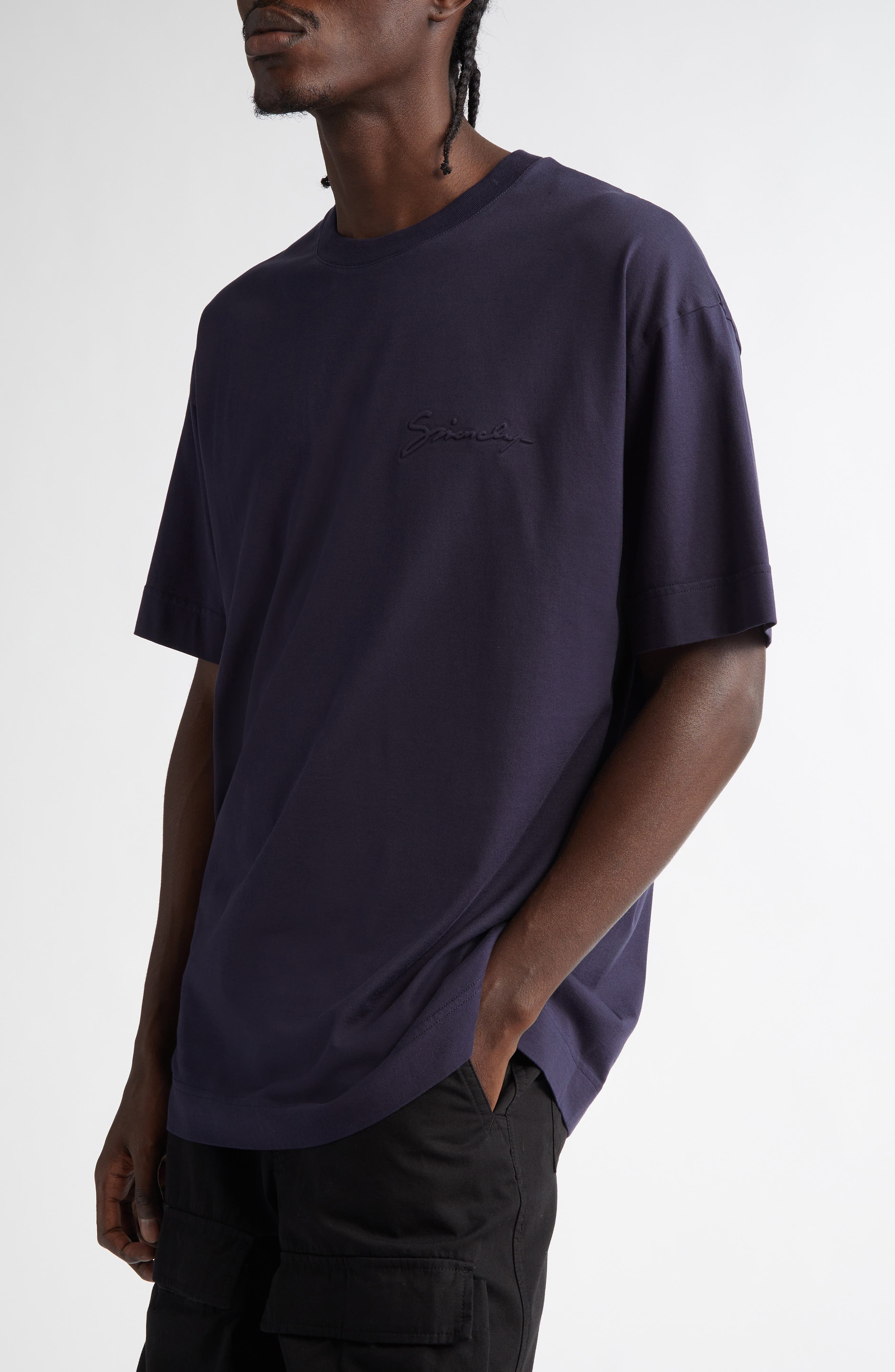 Givenchy Logo Embroidered T-Shirt in Dark Blue at Nordstrom - 4