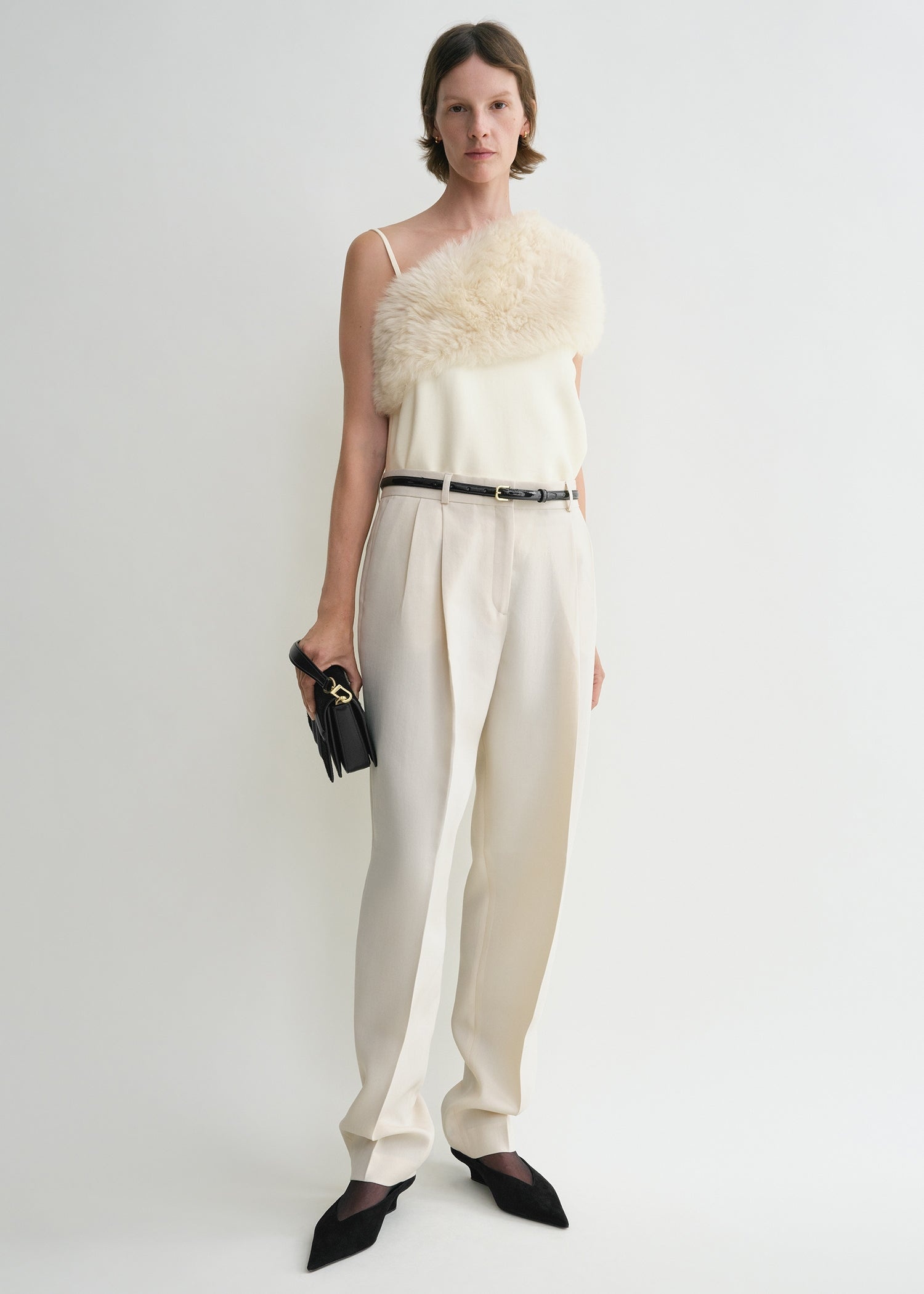 Shearling appliqué top macadamia - 2