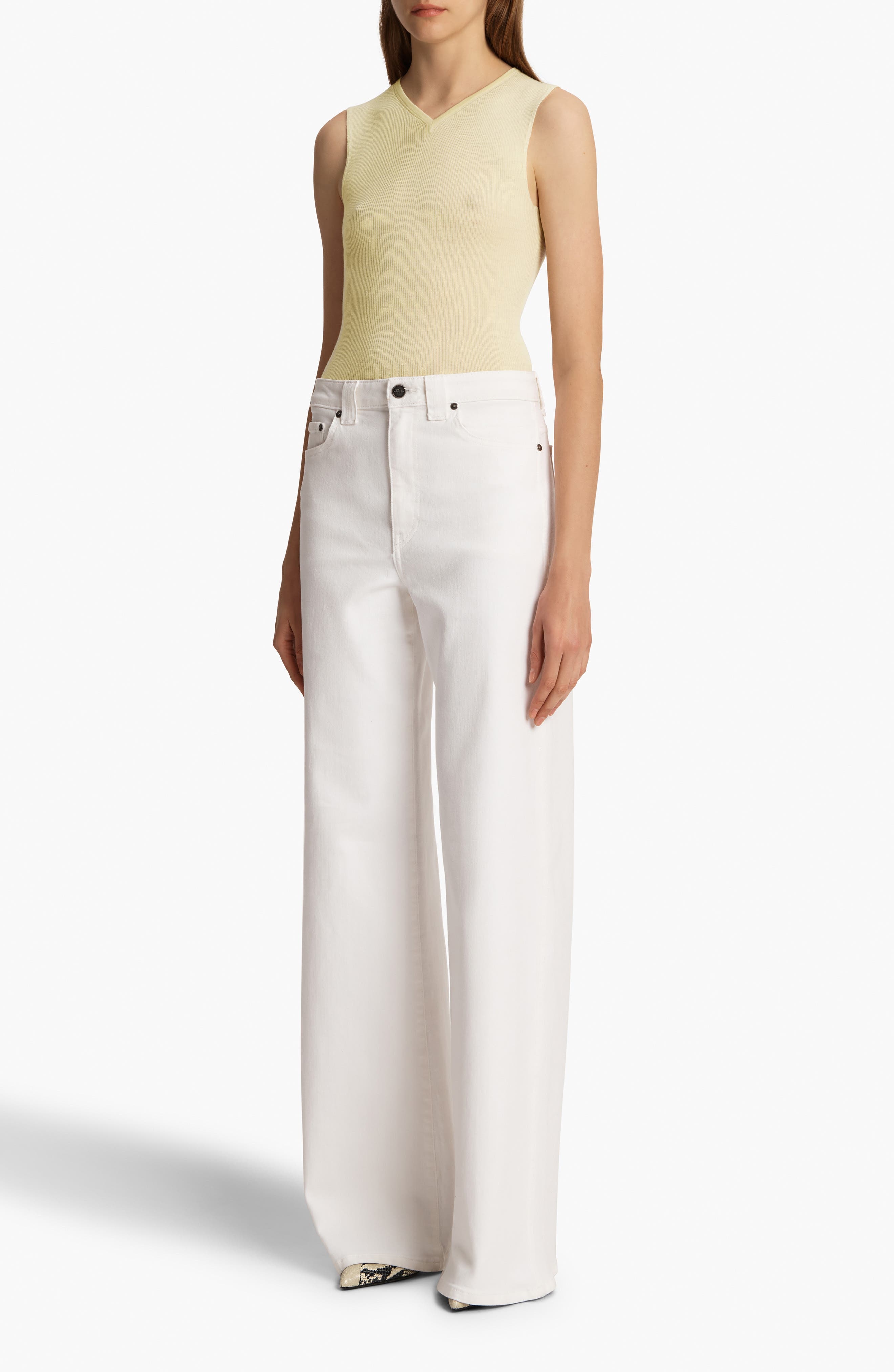 Khaite Renato Rib Merino Wool Blend Sleeveless Sweater in Pollen at Nordstrom - 5