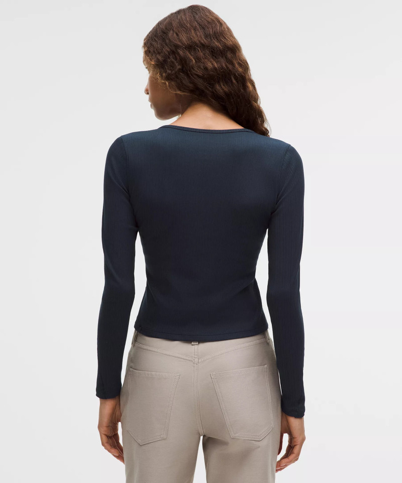 Hold Tight Micro-Rib V-Neck Long-Sleeve Shirt 3