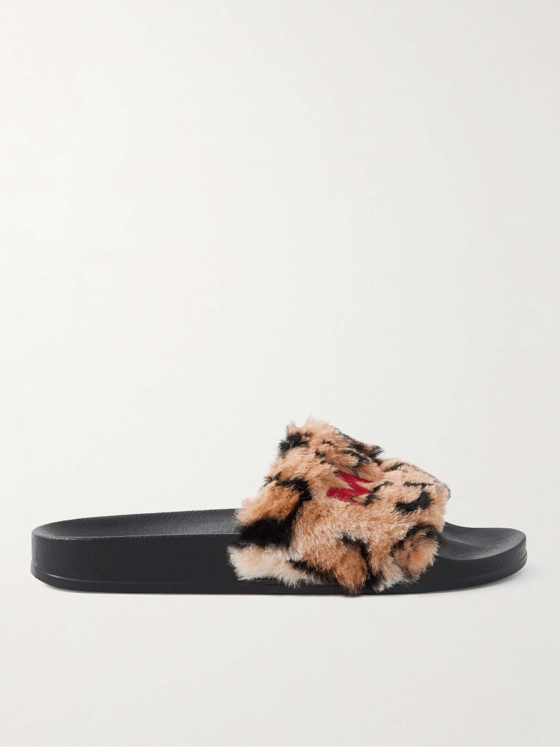 Logo-Embroidered Leopard-Print Faux Fur Slides - 1