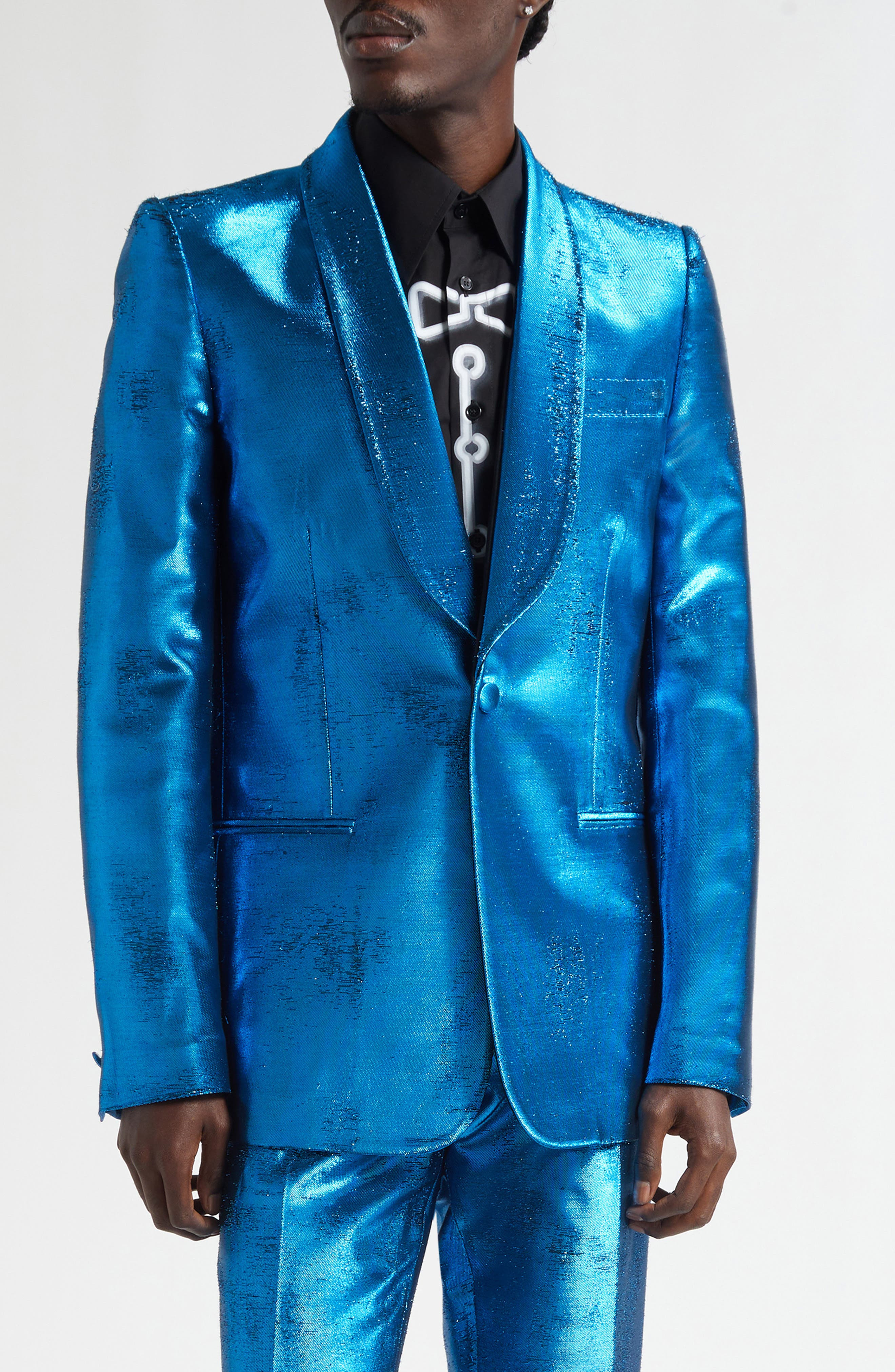 MM6 Maison Margiela Distressed Jacquard Suit Jacket in Blue at Nordstrom - 1
