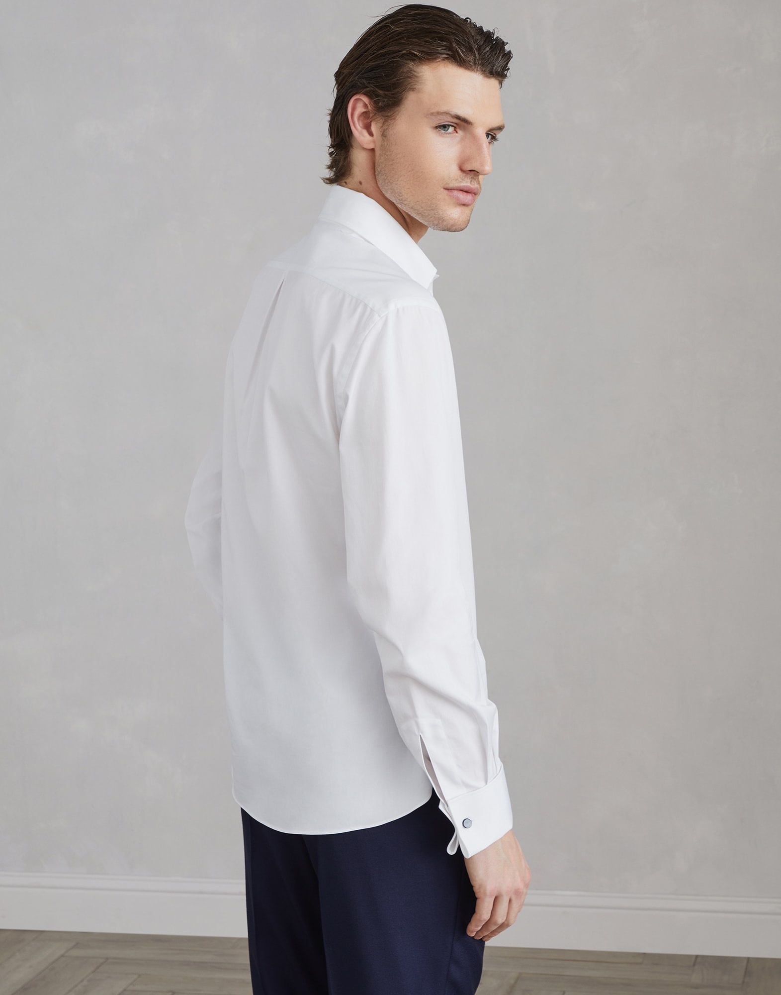 Sea Island cotton twill slim fit tuxedo shirt with spread collar - 2