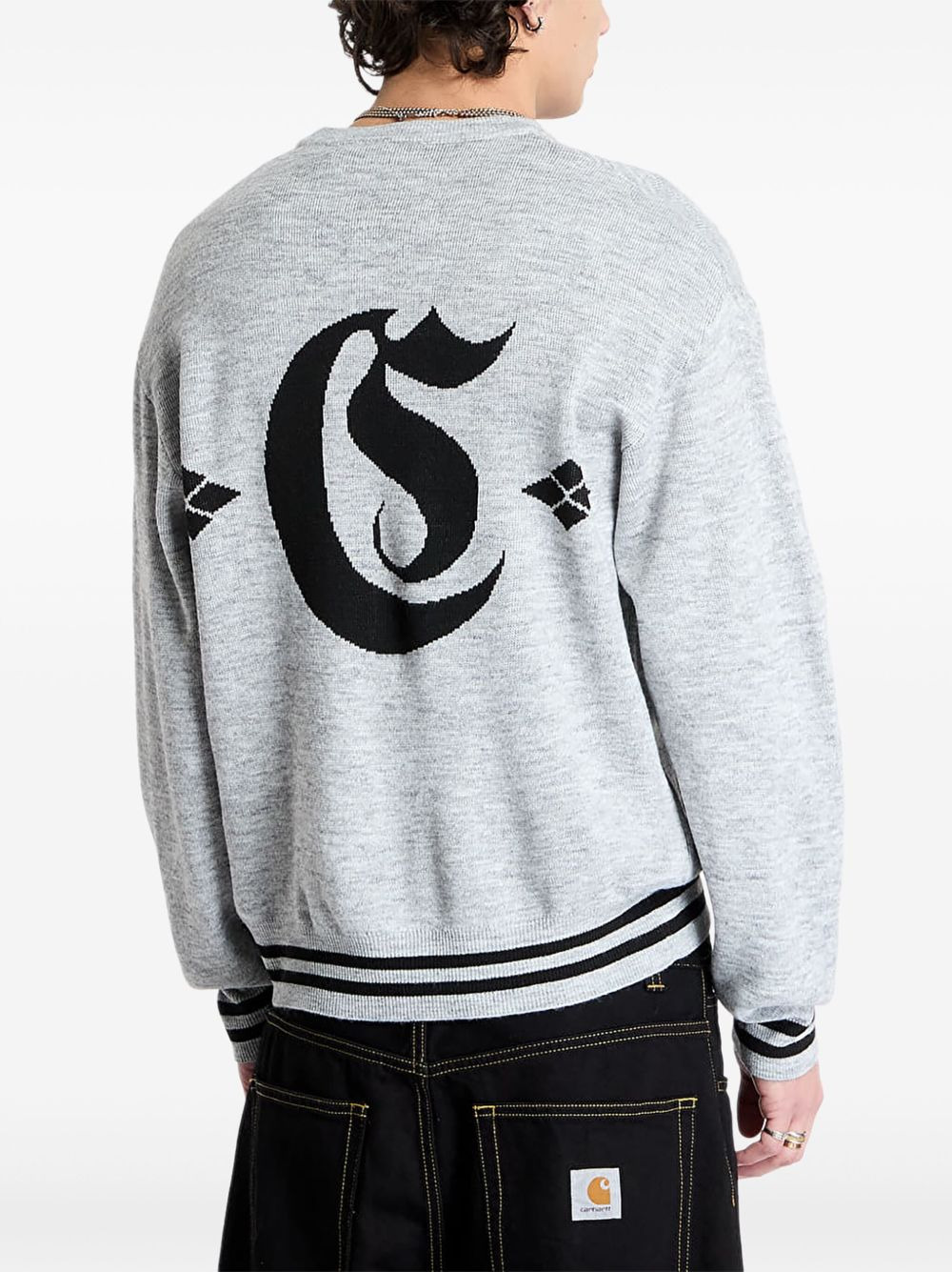 embroidered ribbed-cuff sweater - 3